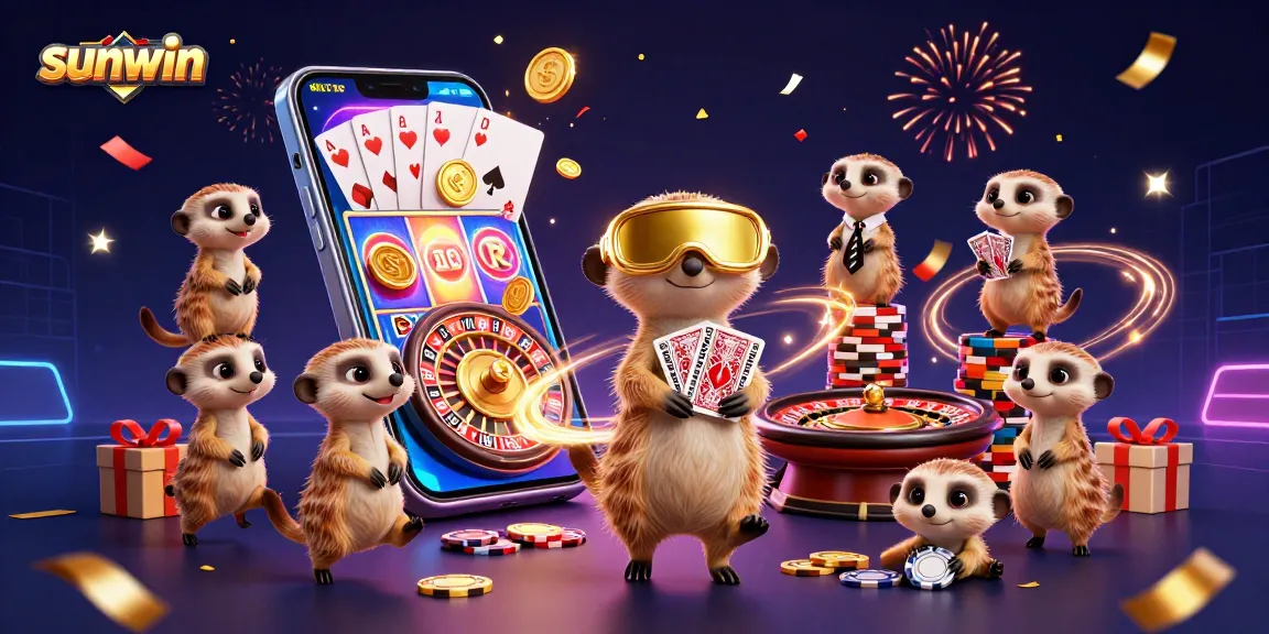Engage with sunwin's lively meerkat casino scene featuring dynamic gaming elements and vibrant celebrations.