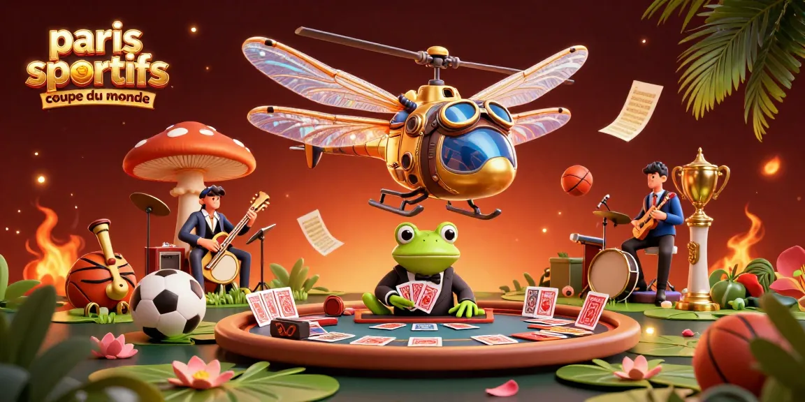 Pariez sur la Coupe du Monde avec les paris sportifs coupe du monde, illustrés par un dragonfly pilote et un frog croupier.