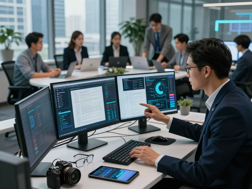 Team analyzing document fraud detection technologies in a modern office.