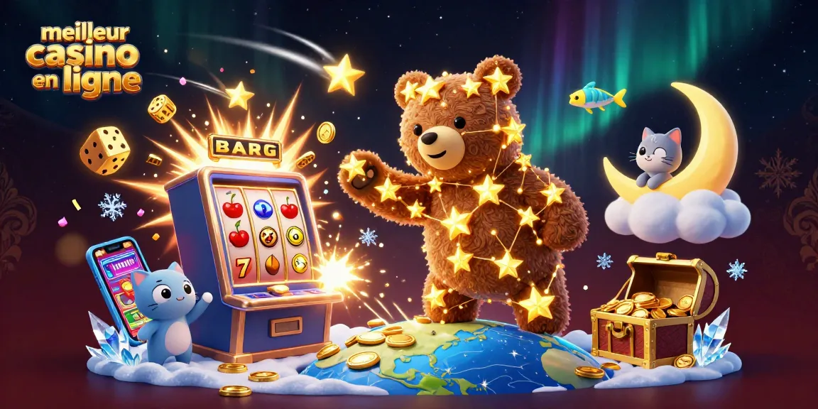 Plongez dans l'univers du meilleur casino en ligne avec une illustration 3D captivante et dynamique.