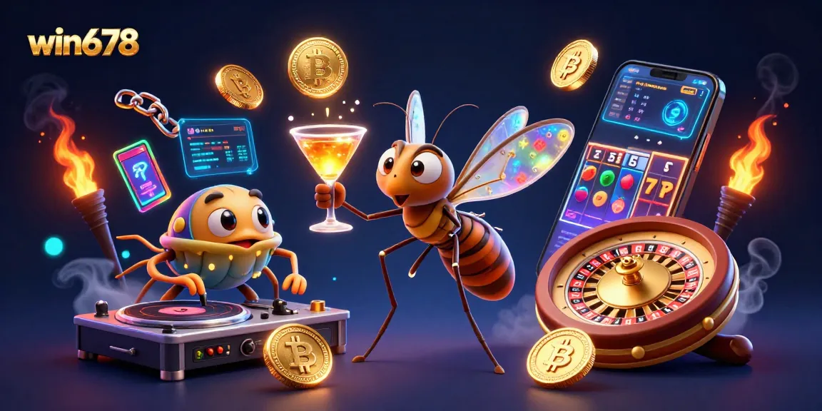 Experience thrilling gaming at win678 with a lively illustration of crypto-themed casino action.