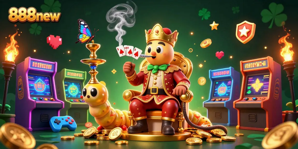 Win big with 888new as the Caterpillar master creates poker hands in this vibrant casino illustration.