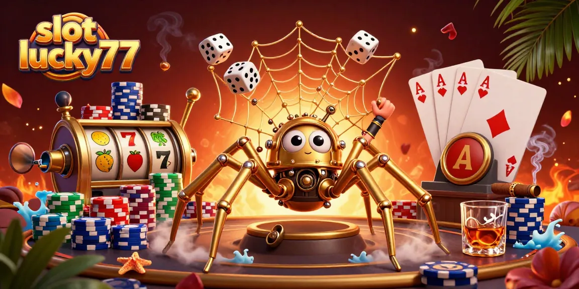 Engage with slot lucky77's thrilling gameplay, featuring steampunk elements and rich casino imagery.