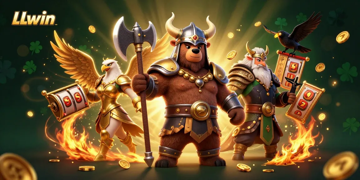 Win big with LLwin’s vibrant 3D casino scene featuring Viking characters and slot elements.