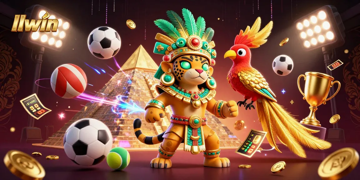 Win big with llwin in this vibrant casino-themed 3D illustration featuring dynamic gaming elements.