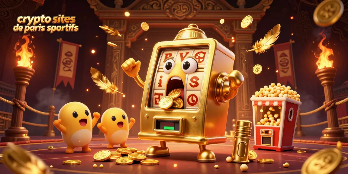 Gagnez avec les sites de paris sportifs en crypto dans une scène animée de jeu avec une machine à sous.