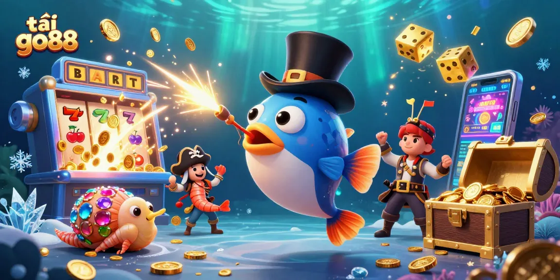 Attract golden coins with tải go88 in a vibrant underwater casino scene featuring 3D characters.