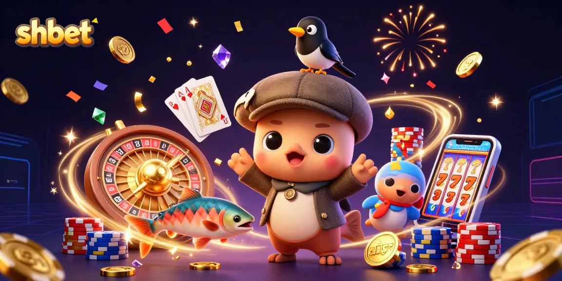 Spin to win big with shbet's vibrant 3D casino scene featuring the playful baby Nessie and gold coins.