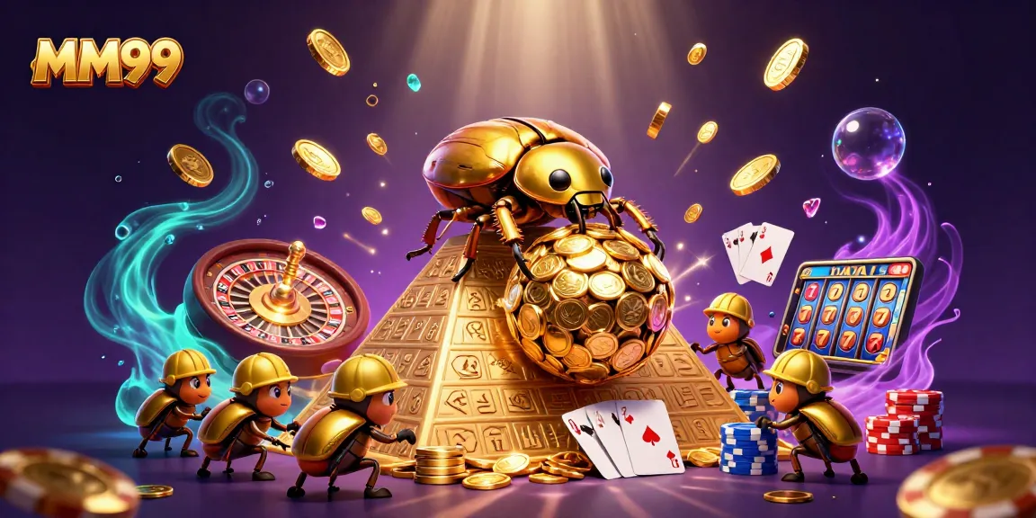 Experience MM99's exclusive 3D casino adventure with golden beetles and jackpot treasures.