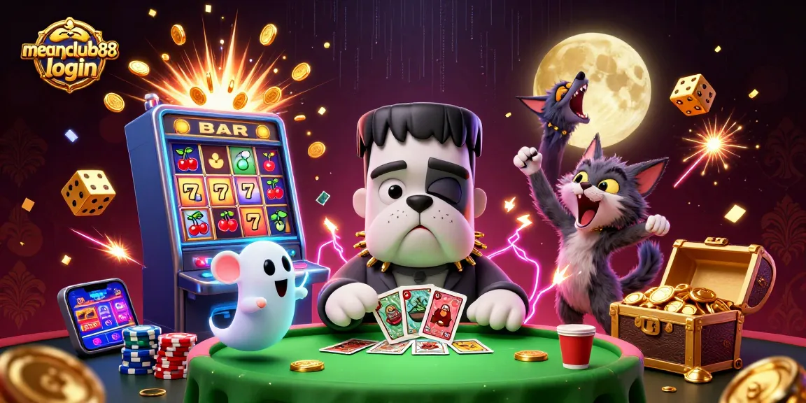 Experience the thrill with menangclub88 login at vibrant casino games, featuring a monster dealer and playful elements.