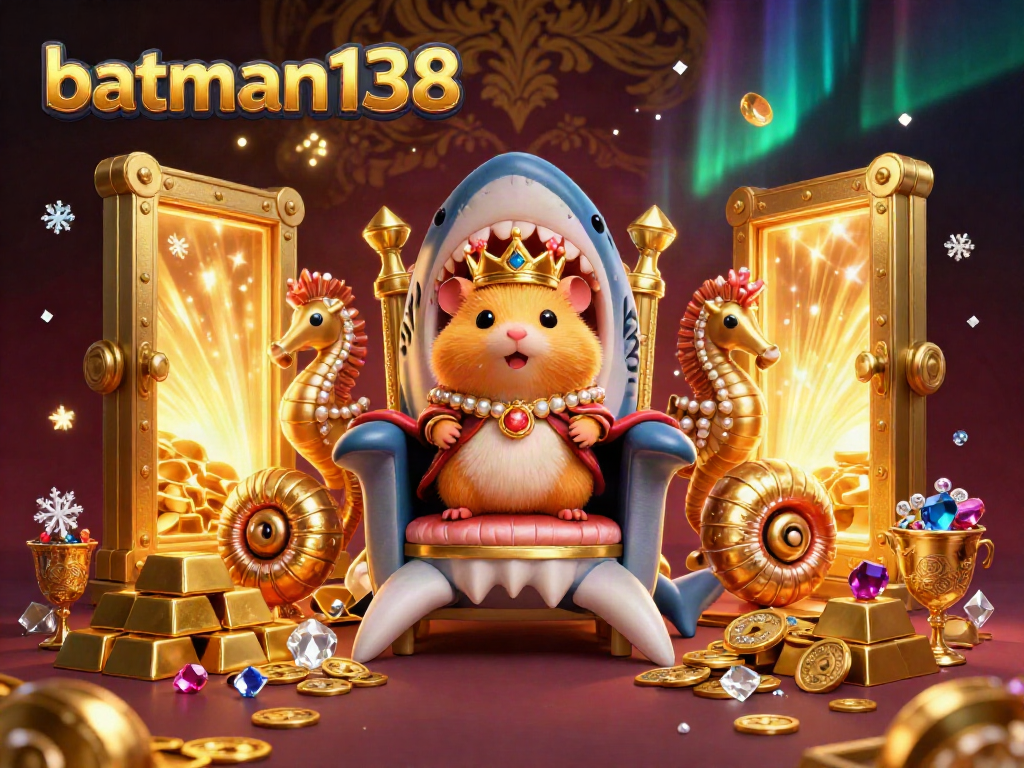 Win big at batman138 with a dynamic scene featuring a golden hamster king and treasure elements.