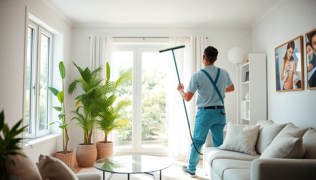 Performing bond cleaning in a spotless living room, highlighting meticulous attention to detail.