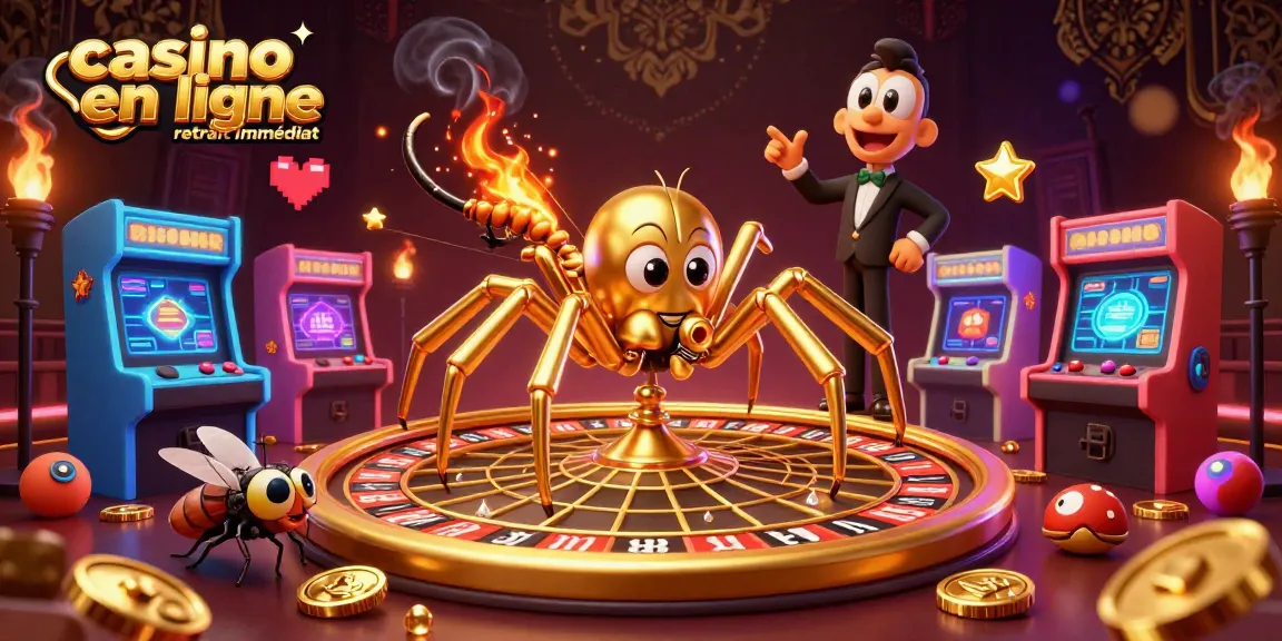 Glissez dans le monde du casino en ligne retrait immédiat avec une araignée dorée et son web de roulette.