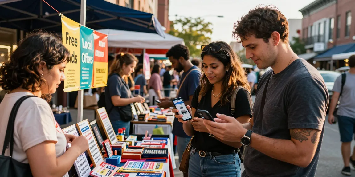 bedpersonal provides a lively urban marketplace experience with diverse individuals browsing local classifieds.