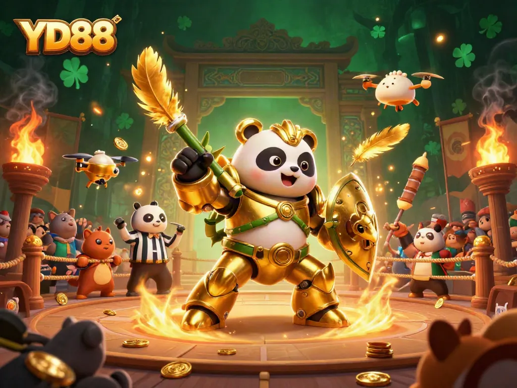 Experience the exciting world of YD88 with a dynamic 3D illustration depicting gambling action in a vibrant arena.