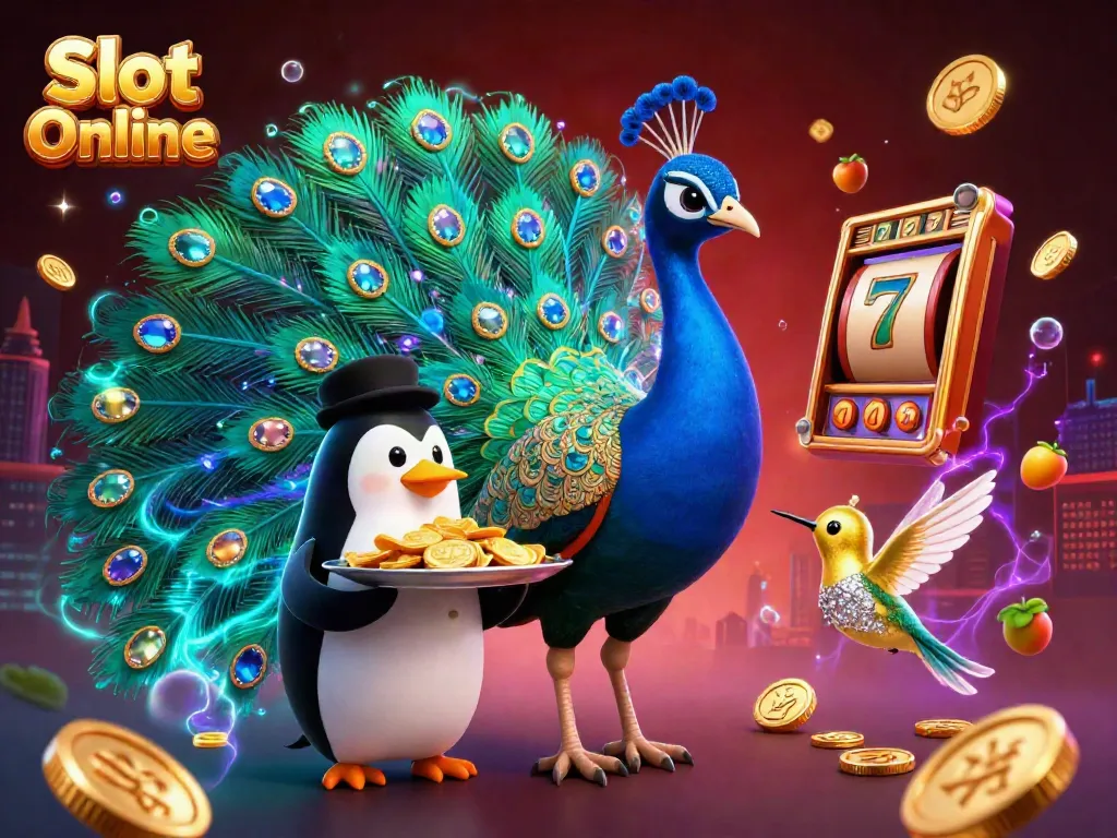 Permainan Slot Online menampilkan karakter kartun 3D yang kaya detail dengan simbol keberuntungan.