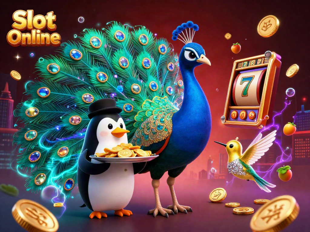 Permainan Slot Online menampilkan karakter kartun 3D yang kaya detail dengan simbol keberuntungan.