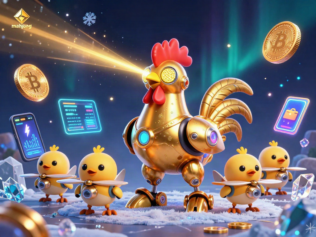 Play mahjong with vibrant futuristic elements and cartoon characters in a lively casino scene.